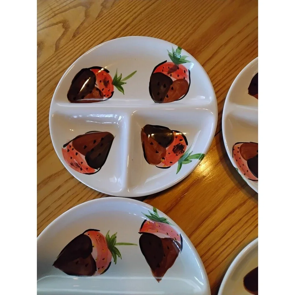Tabletops Unlimited Fondue 101 Plates Strawberry Sectioned Divided Set of 4 Exc.